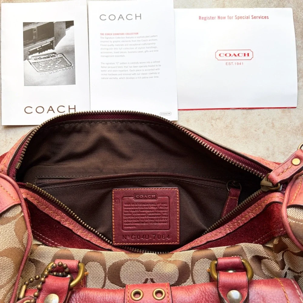 Y2K Coach Special Edition Fall 2004 Signature Canvas Satchel Bag Burgundy Red